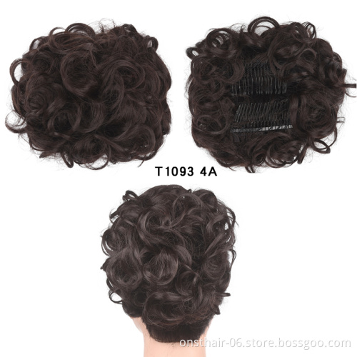 High Quality 2 Plastic Comb Clip In Curly Synthetic Hair Pieces Chignon Hair Bang with Gold  Bun Extension Hair Accessories